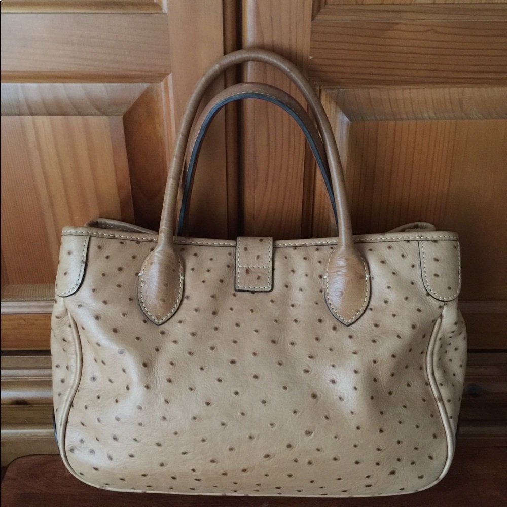 Dooney & Bourke Tan Ostrich Leather Satchel. - Picture 2 of 8
